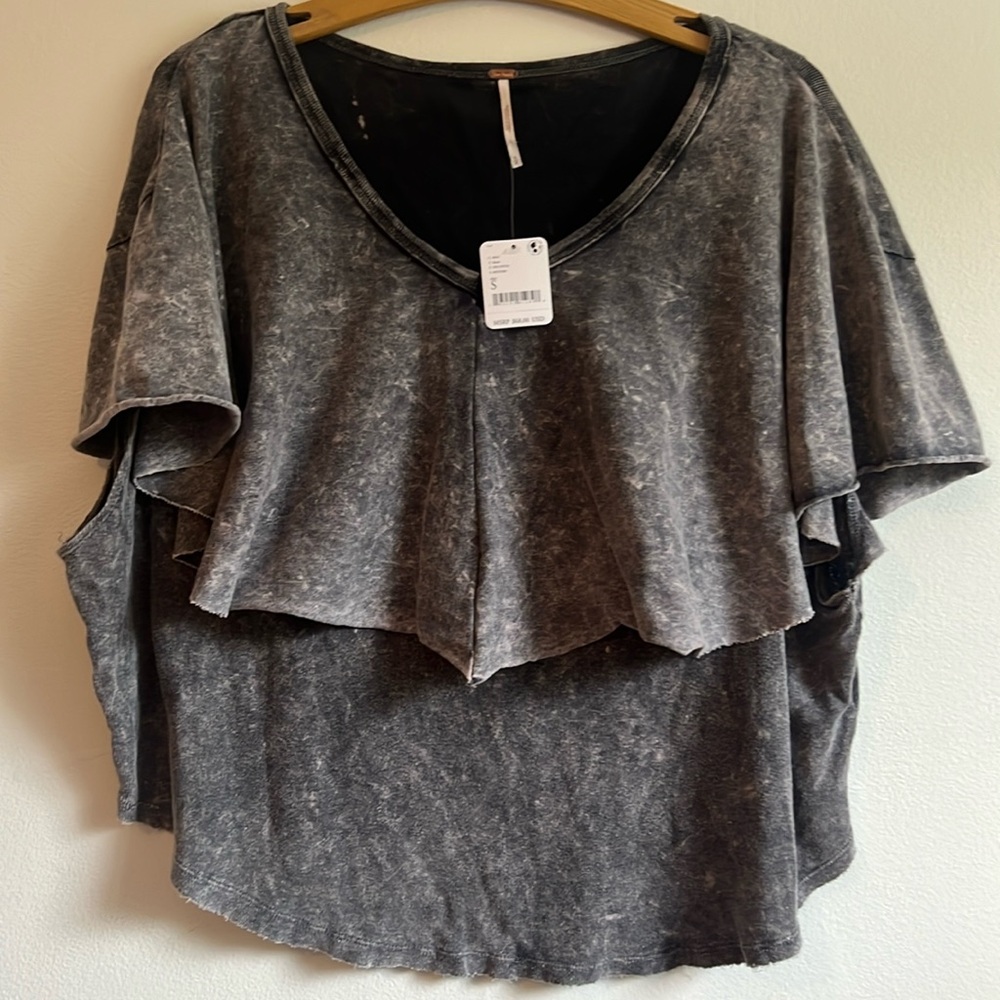 Free People Girl Talk Ruffle Top Black S